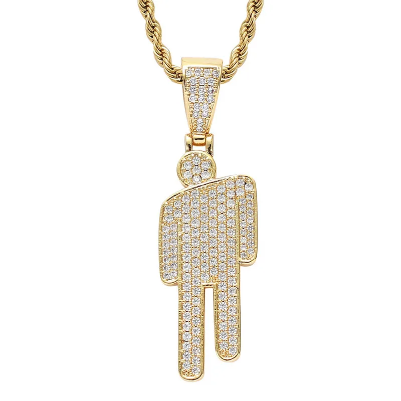 High Quality Hip Hop Twist Chain Real Gold Plating Brass With Zircon Tilted Head Pendant Men Women Necklace