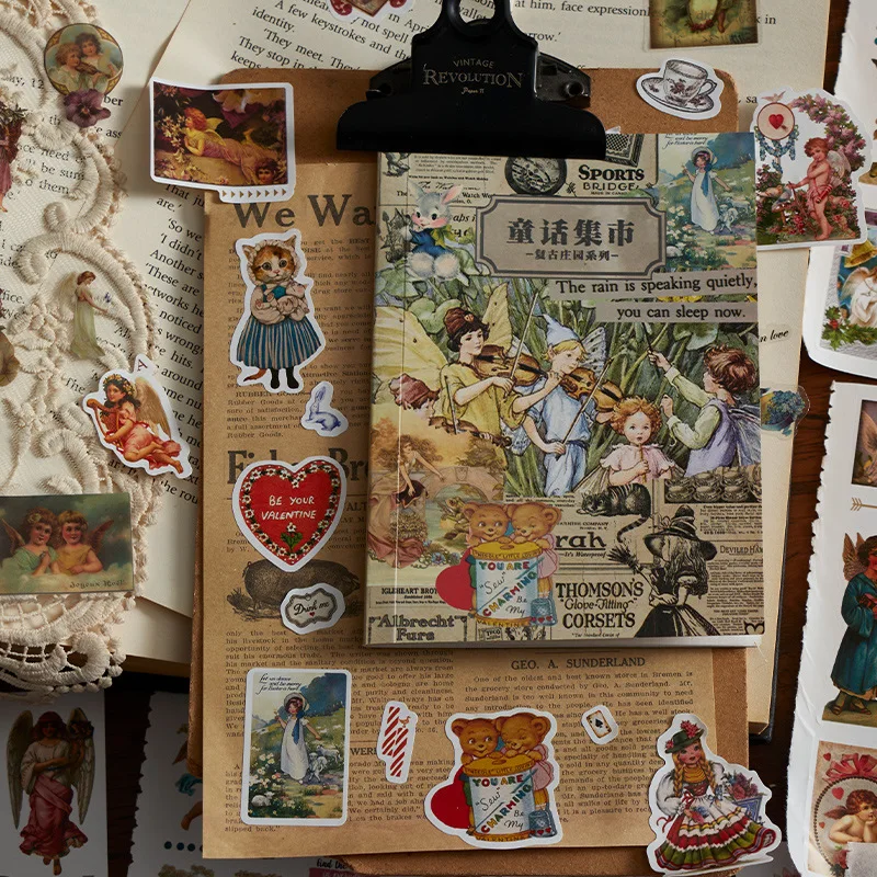 

Journamm 20 Pages Vintage Stickers Book DIY Scrapbooking Supplies Ins Style Junk Journal Deco Stickers PET Material Stationery