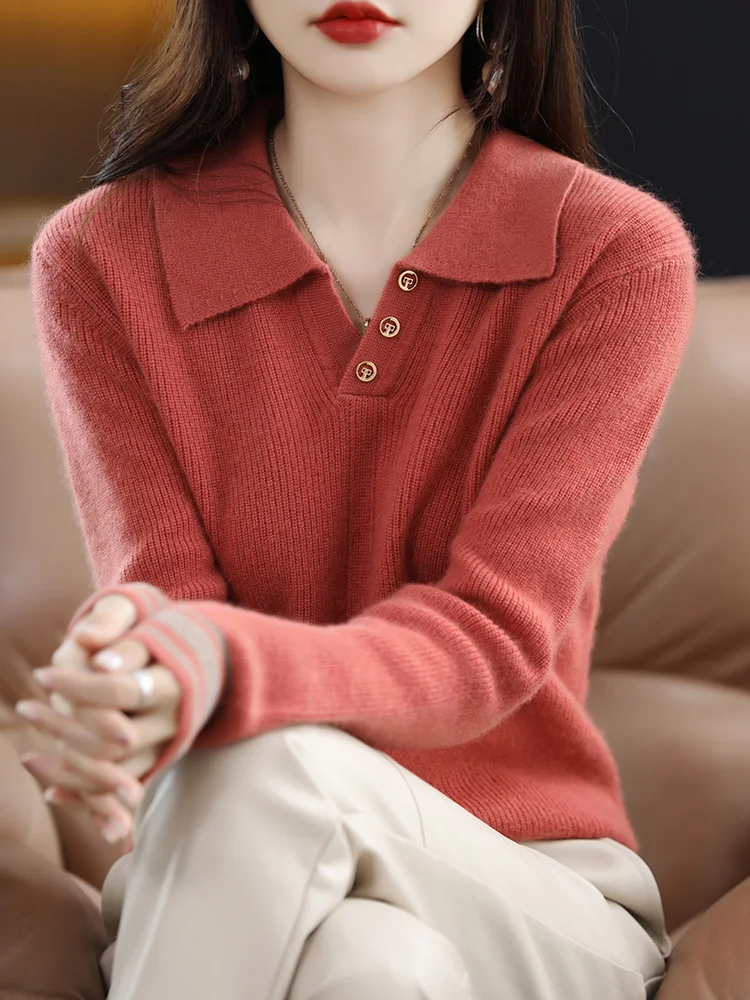 Классический свитер из 100% мериносовой шерсти осень-зима женский однотонный