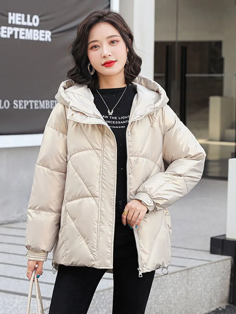 Winter Jacket 2022 New Parkas Women Fashion Coat Long Sleeve Hooded Parka Female Korean Warm Cotton Padded Solid Simple Jackets