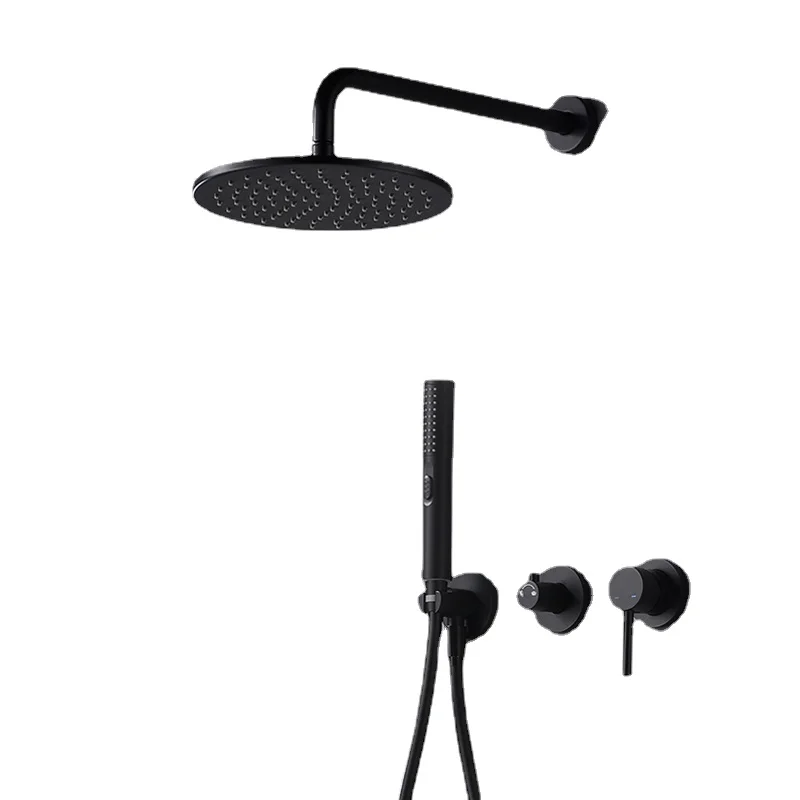 

Built-in Shower Mixer Faucet Diverter With Water Outlet Holder Bagnolux Black Brass Rain Hand-Held Head Bathroom Set