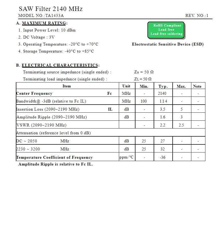 10 шт. TA1443A код G8 новый оригинальный 1284 МГц упакованный SMD пильный фильтр