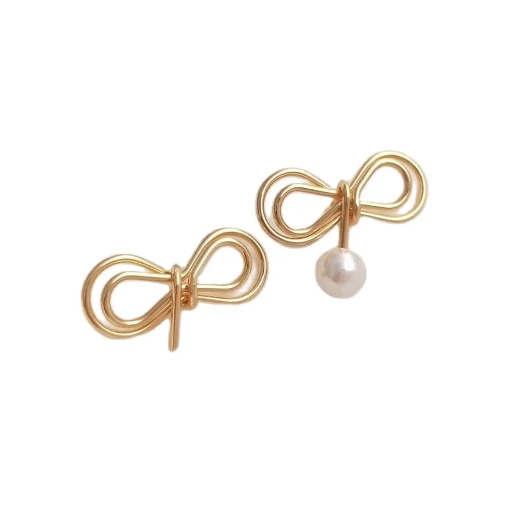 

14K Gold Filled Plating Bow tie with half hole bead needle ear stud 925 silver needle diy adhesive pearl earpiece