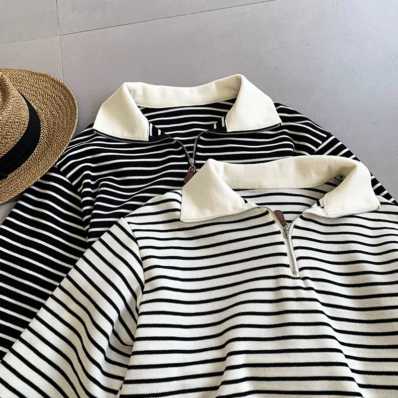 Женская толстовка-поло в полоску с длинным рукавом на молнии |