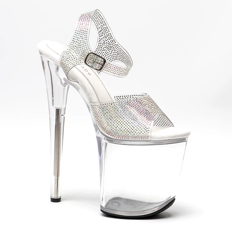 Leecabe 20CM/8inch Sexy Pole Dance Crystal Show Stripper Heels Clear Shoes Women Platforms High Heels Sandals  1L