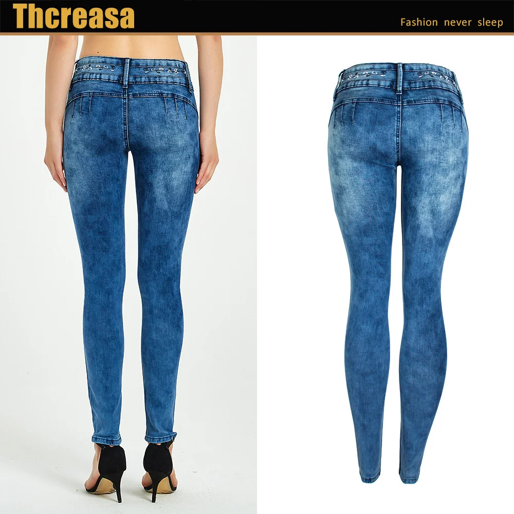 

Популярные джинсы, 2023 проколотые джинсы, женские брюки на весну и лето с цветочной вышивкой спереди, Джинсовые леггинсы с несколькими пуговицами