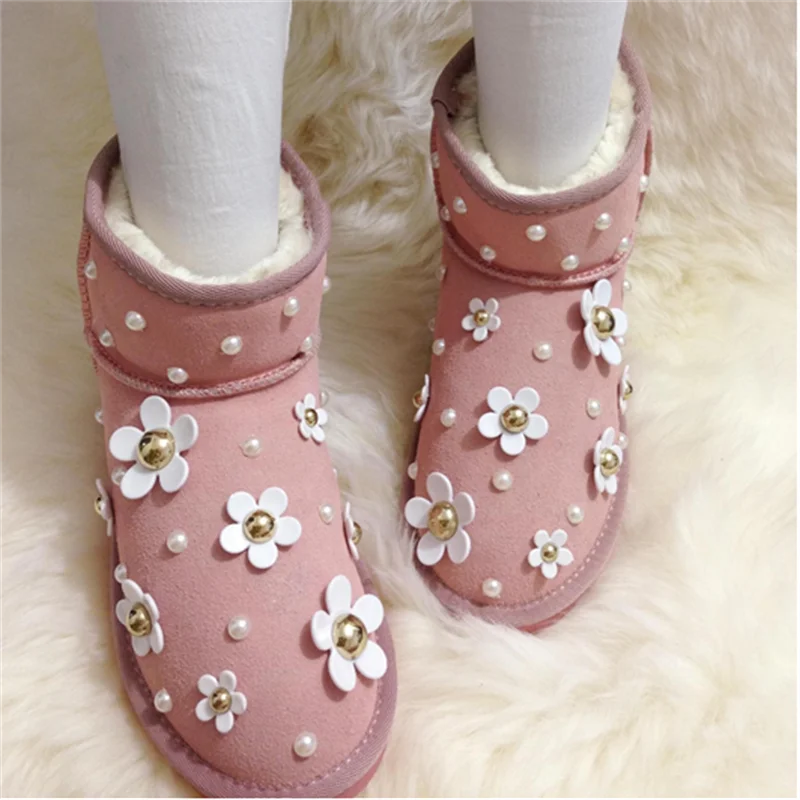 

Floral border hand-made fleece warm boots all-in-one fur boots all-in-one Pearl women's 35-44