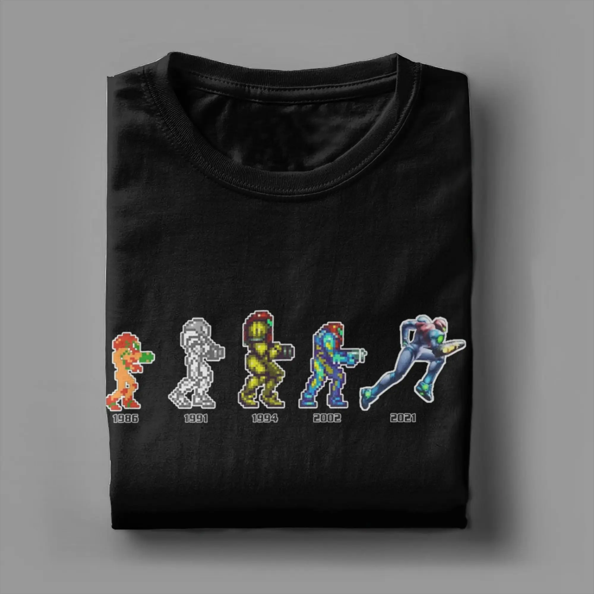 Фото Винтажная футболка Samus Evolution Metroid, мужская хлопковая футболка с круглым вырезом, футболка с короткими рукавами, одежда 4XL 5XL №4