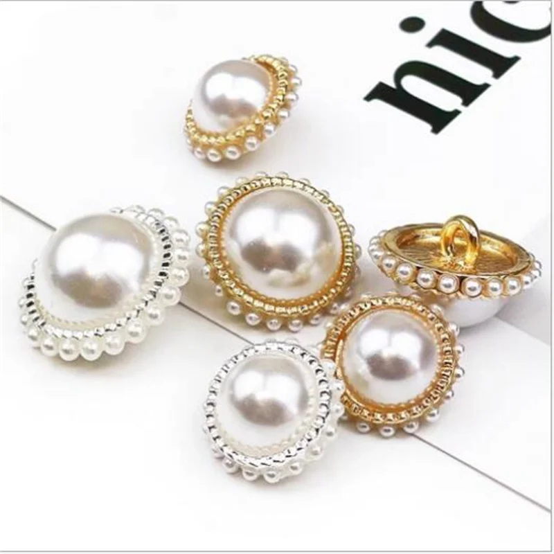

Metal Buttons Pearl Gold White Sewing Button Clothing Coat Sweater Snap Buttons Decorative 10pcs