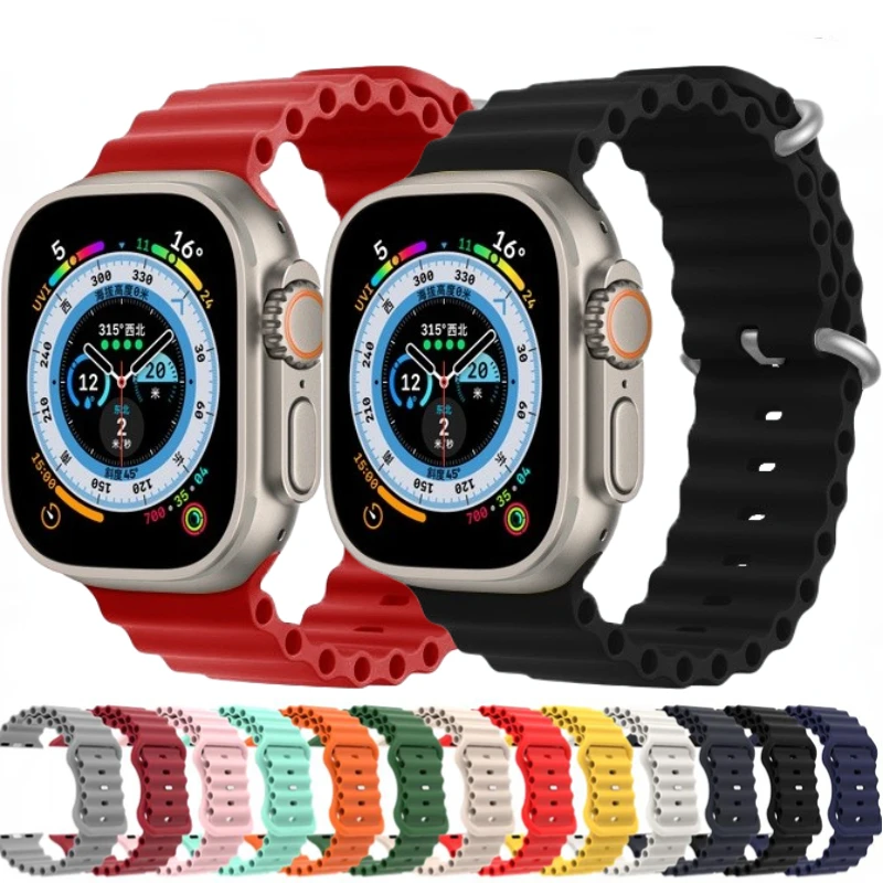 

Ocean Silicone Strap For Apple watch Ultra 49mm 8 7 45mm 41mm Soft bracelet wristband For iwatch 6 5 4 3 SE 44mm 40mm 42mm 38mm