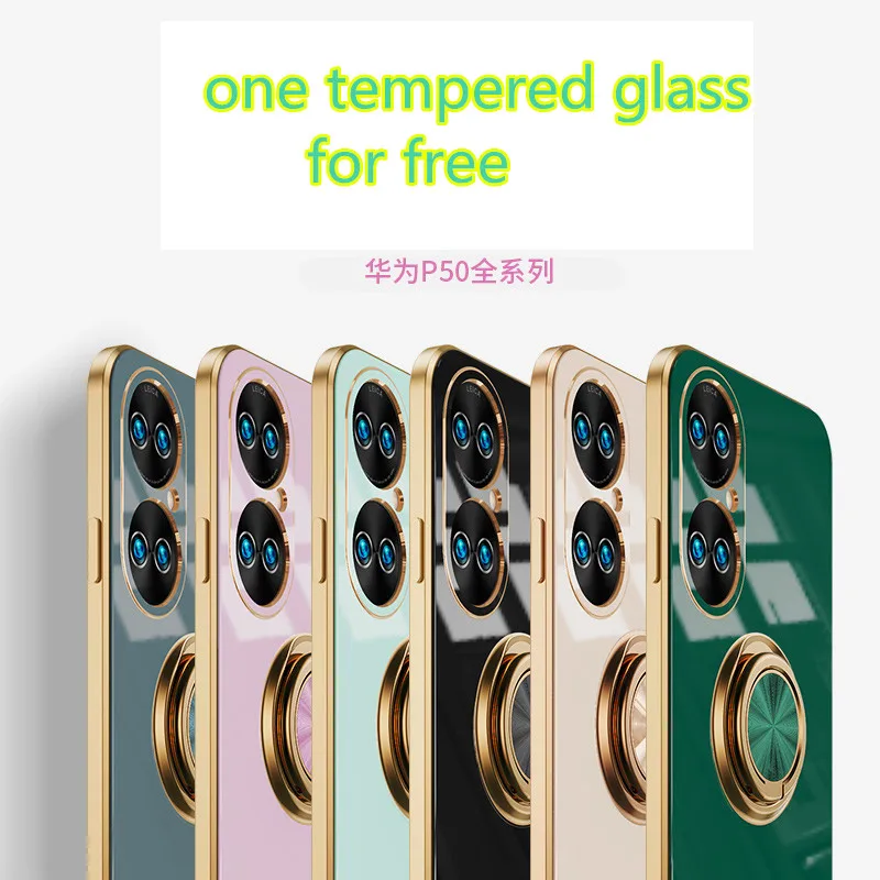 

6D Silicone Case for Huawei P50 Silicone Soft Covers for iPhone 13 Pro Max Plating Magnetic With Ring Holder for Huawei Samsung