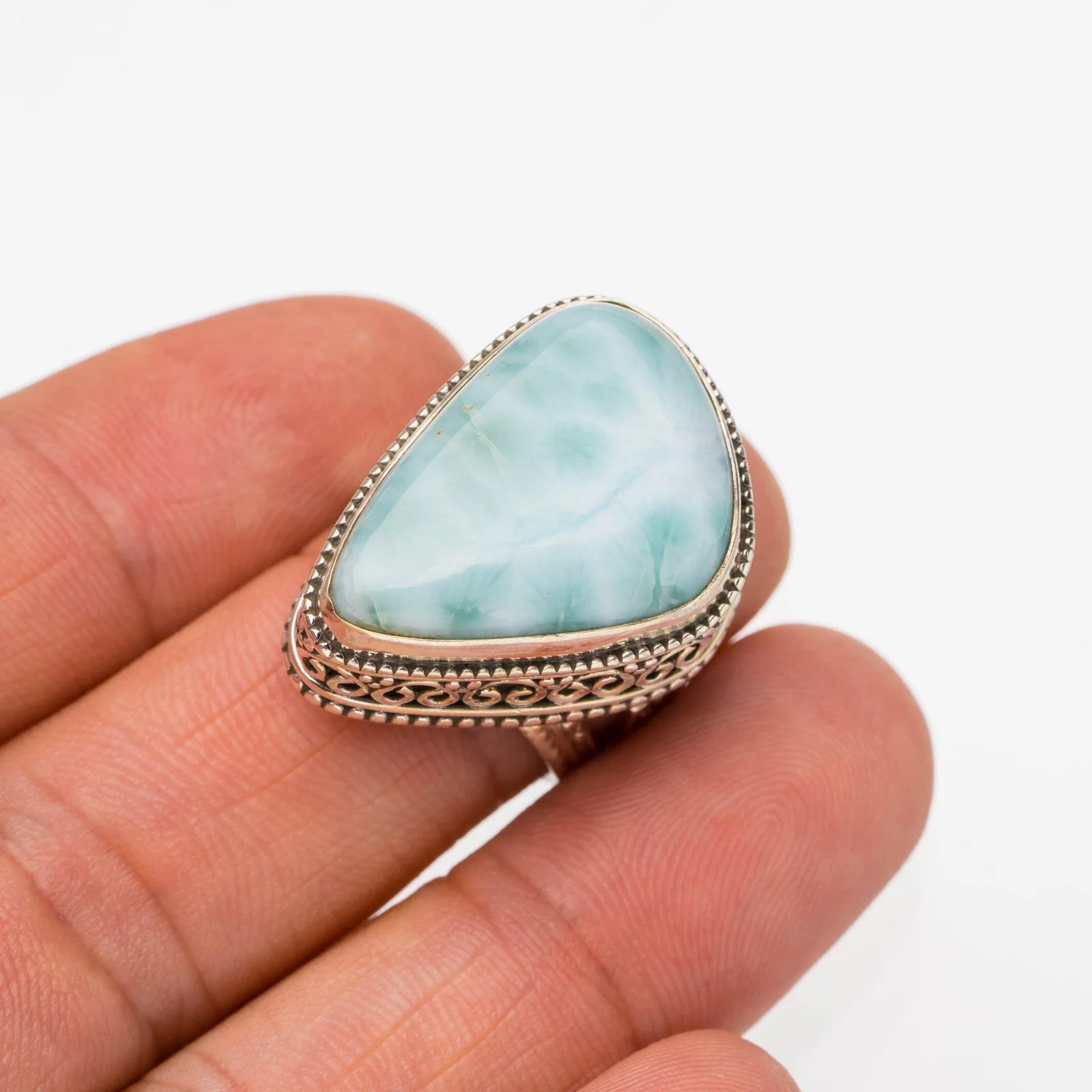 StarGems Natural Caribbean Larimar Handmade 925 Sterling Silver Ring 6.5 E7568 | Украшения и аксессуары