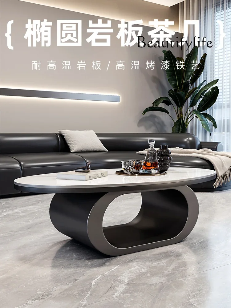 Домашняя овальная черная каменная плита для гостиной журнальный столик