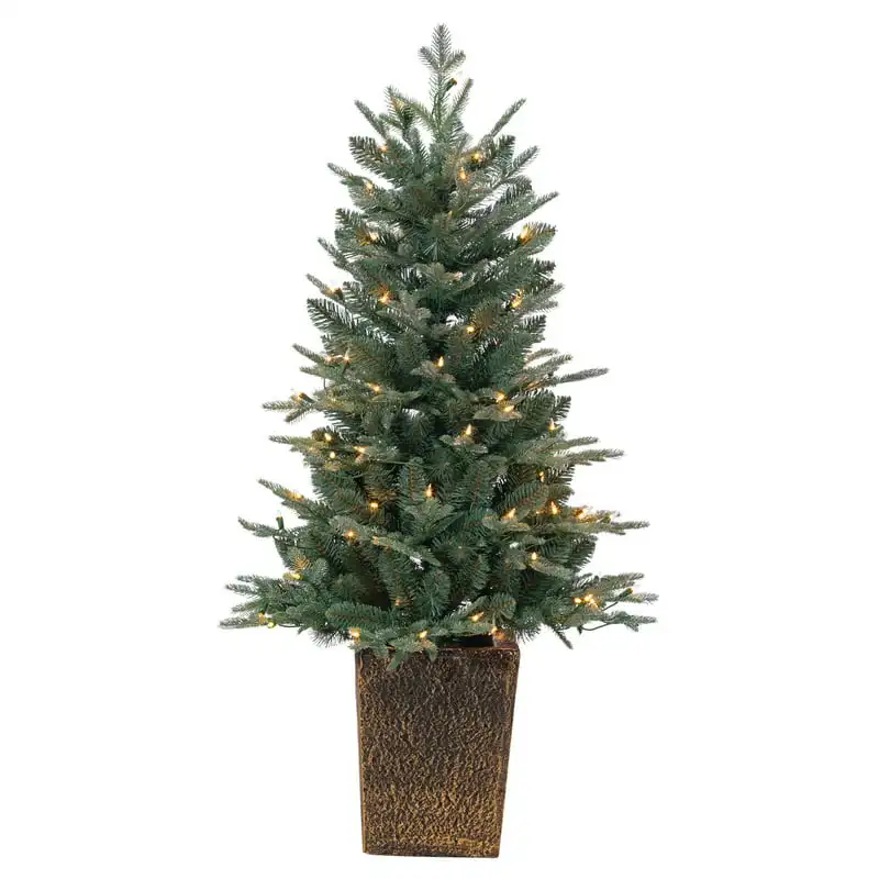 

High Potted Natural Cut Blue Spruce, with 100 Clear White LED Lights