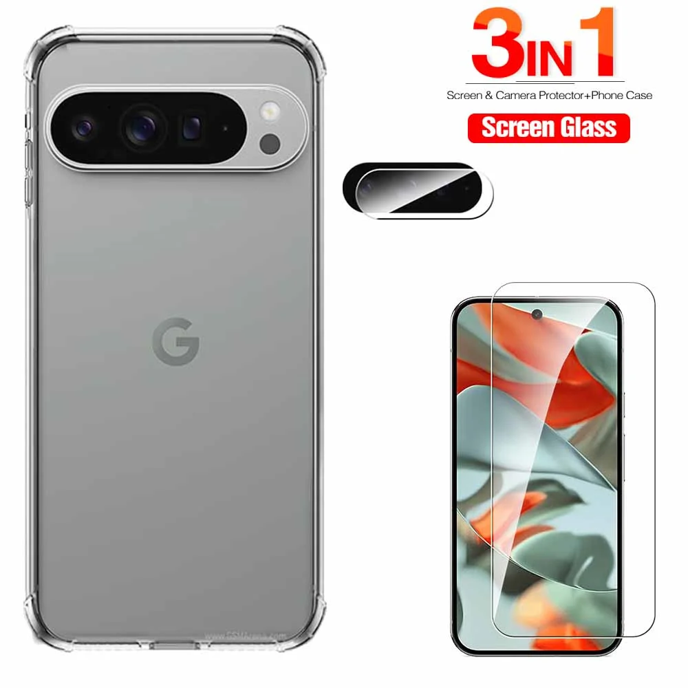z przezroczystego szkła hartowanego 3 w 1 do Google Pixel 9 Pro 9Pro XL Miękka silikonowa osłona ochronna Fundas