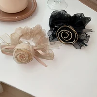 korean new black white lace flower bowknot elastic hair bands for women hair accessories scrunchies wholesale