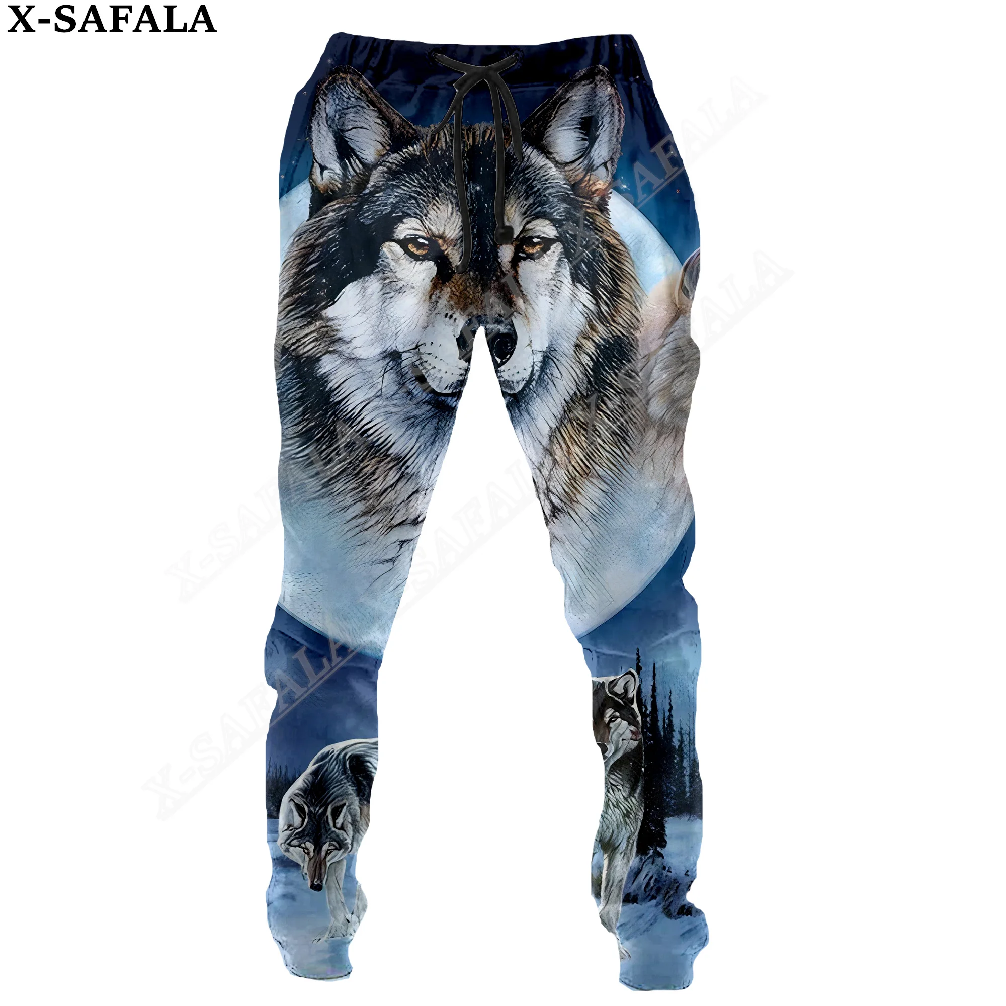 Брюки мужские/женские с принтом волка и кулиской на весну/осень