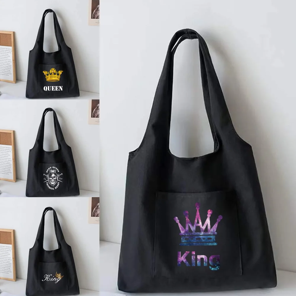 

Canvas Vest Bag Women Shoulder Tote Bag King Print Handbag Large Capacity Shopping Bags Girls Personality Schoolbag Sundries Bag