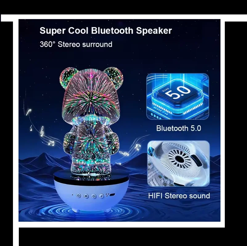 Ночник с плюшевым мишкой, Bluetooth-динамик, настольный аудио, красочная светящаяся атмосферная лампа для спальни, специальный подарок для друга (art.: 3920cd484e36a) - 3920cd484e36a