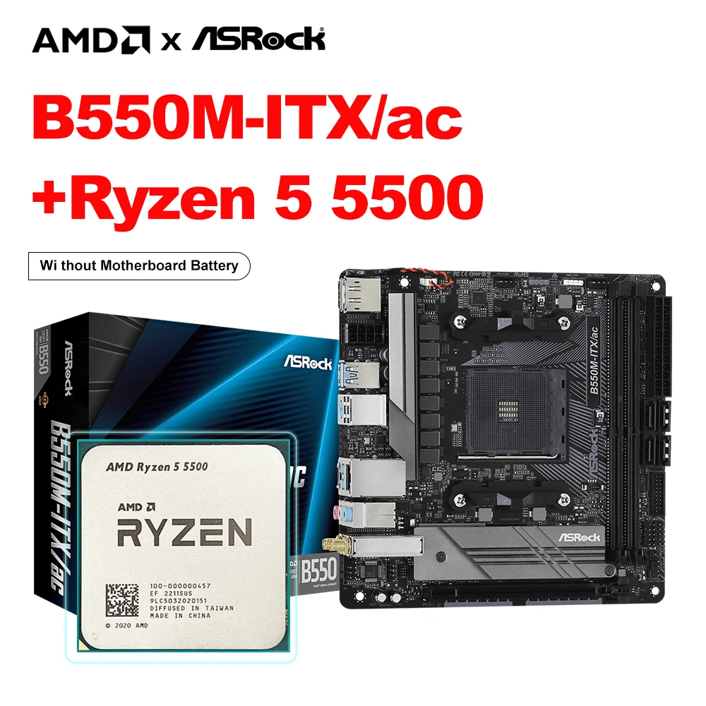

ASROCK New B550M Motherboards + AMD Ryzen 5 5500 R5 5500 Set Kit Ryzen Processor B550M ITXAC MiNi-ITX DDR4 64G placa mae B550
