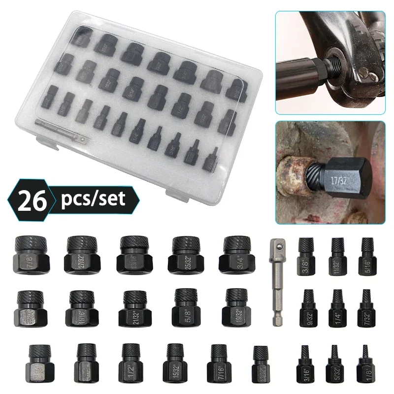 

New 26pcs Screw and Bolt Extractor Drill Bit Set Disassemble Screws Bolt Stud Slip Teeth Demolish Stripped Broken Remover Tools