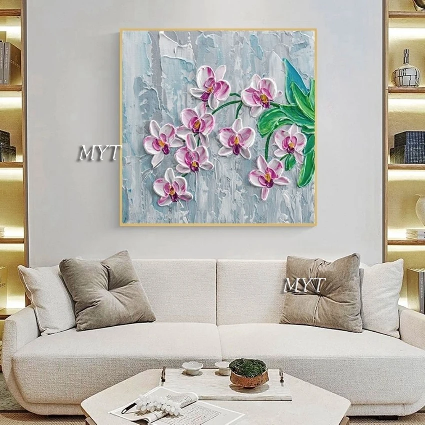 

Frameless Hand-painted Flowers Lotus Oil Painting Modern Oil Painting Mural Living Room Decoration White Bright Color