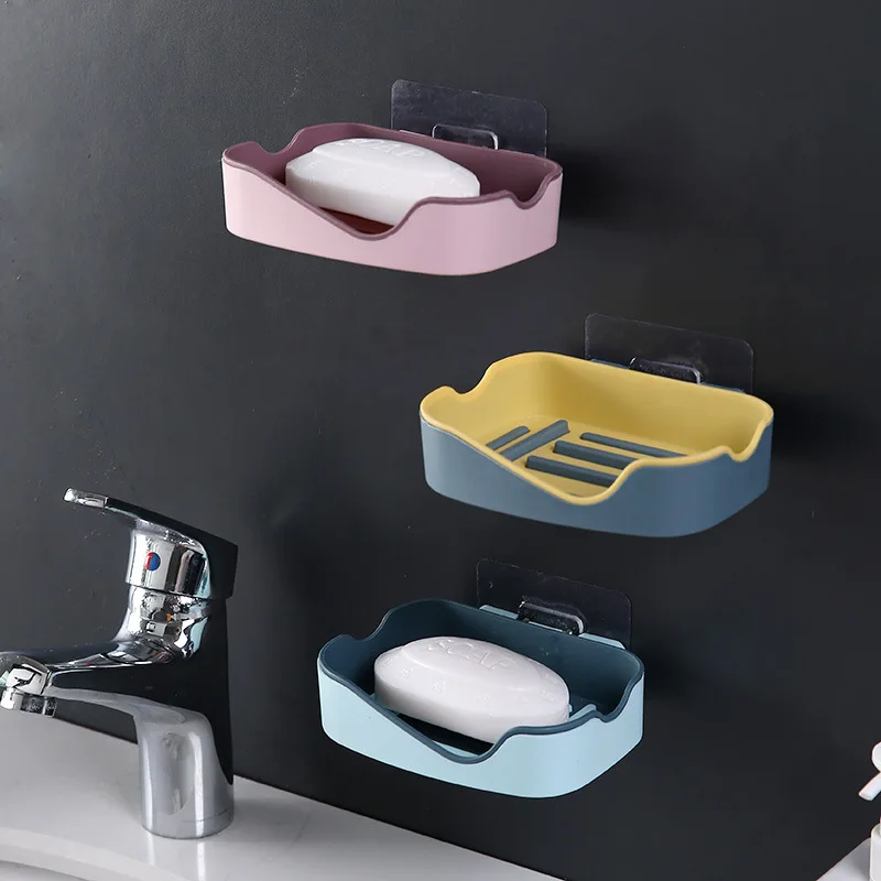 

Soap Box Creative Double Layer Punch Free Bathroom Rack Wall Hanging Soap Dish Strong Tracelss Paste Draining Shelf Organizer