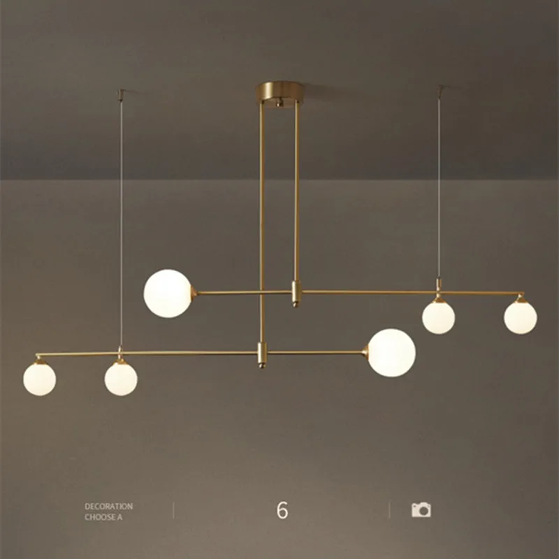 Modern Glass Ball Long Chandelier Dining Room Bedroom Kitchen Island Nordic LED Light Fixture Hanging Lamp/Lights