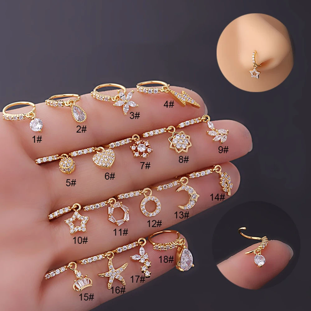 

1Piece Stainless Steel Piercing Zircon Star Moon Nose Ring Cuff Body Jewelry for Women 2022 New Trend Ear Cuffs Nose Studs