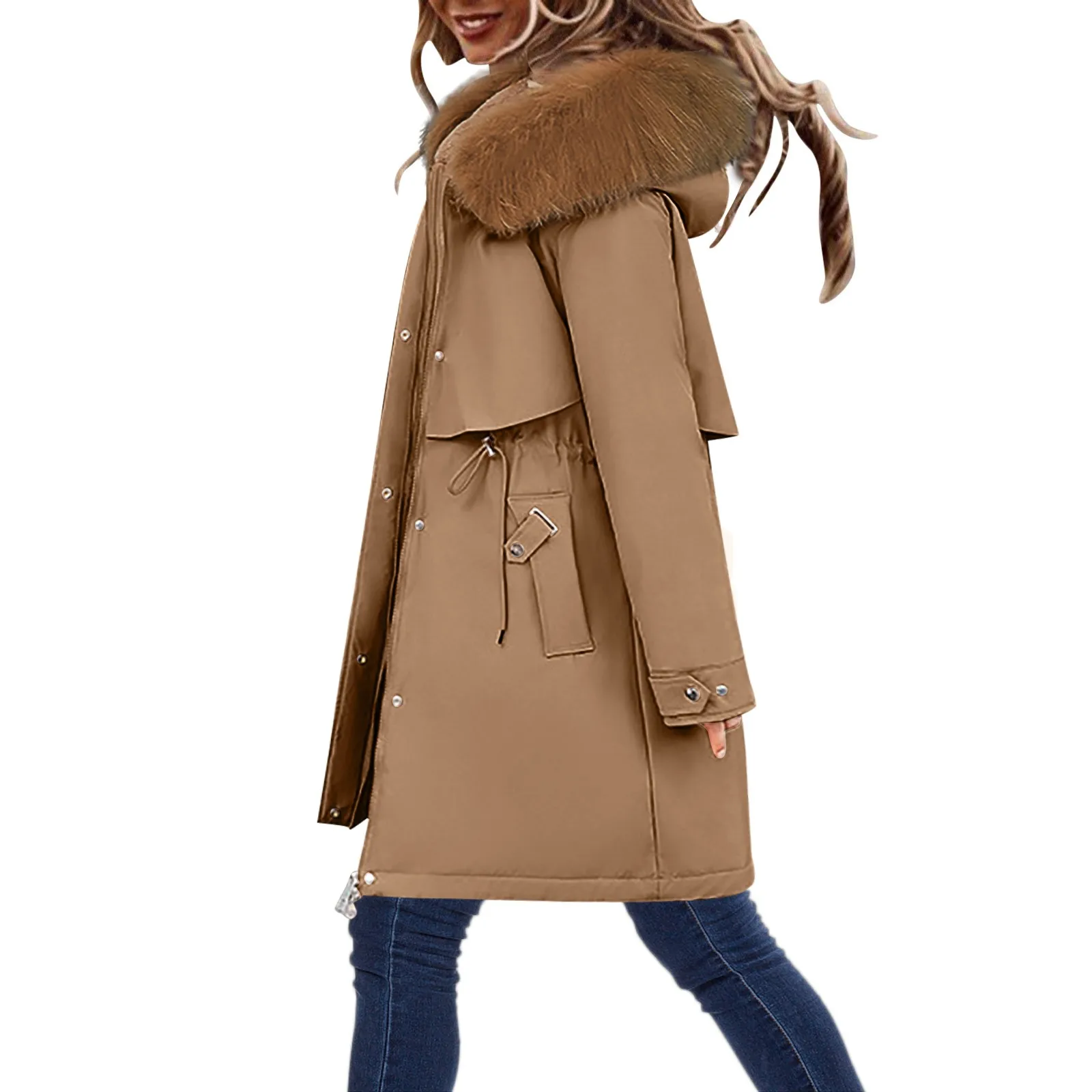 Women Winter Warm Parka Coat 2022 Thicken Casual Coat Jacket Lapel Collar Long Sleeve Vintage Warm Hooded Thick Padded Outerwear