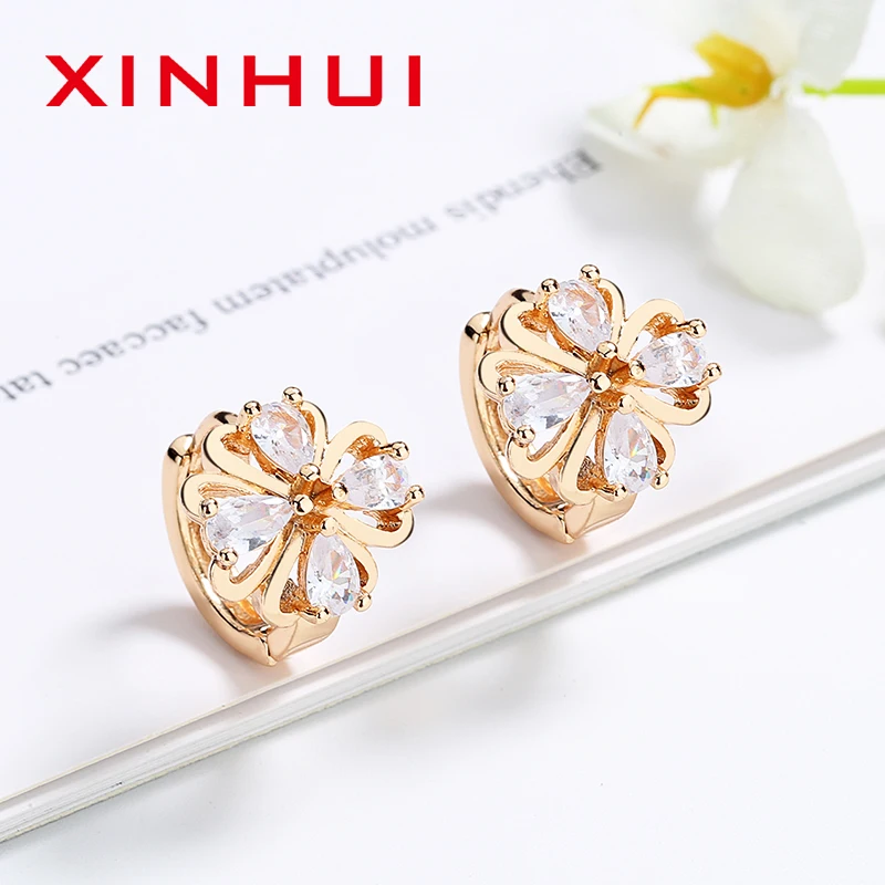 XINHUI 18 K Gold Lucky Four Leaf Clover Little Colorful Stone Best Wish To The Best For Women Or Children Mother's Day Gift