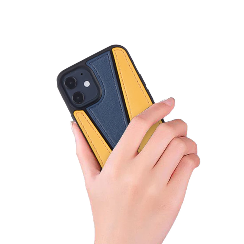 

Leather Geometric Patchwork Pattern Phone Case For Iphone 13 12 11 Pro Max Lens Protection Fundas For Apple Iphone 13Pro Cover