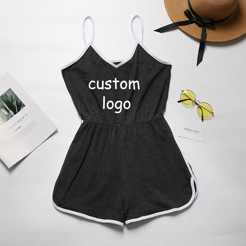 Summer Solid Strap Sports Jumpsuit Shorts Yoga Jumpsuit Women Shorts Sports Fitness Set Customized Logo Strap Tank Top