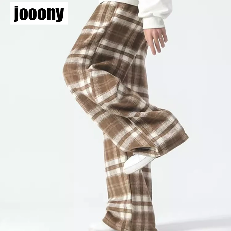 Loose Plaid Joggers Pants Men New Vintage Streetwear Fashion Casual Hop Elastic Straight Trousers Versatile Harajuku