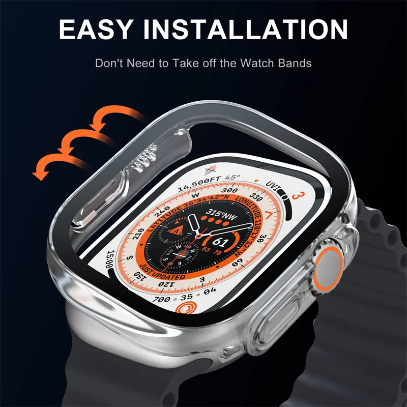 Tempered Glass+case For Apple Watch Ultra 49mm band smartwatch film PC+Bumper Screen Protector Cover iwatch series Accessories