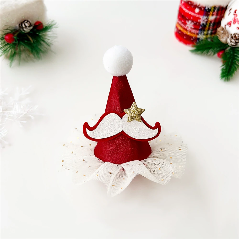 Christmas Festival Bow Hairpin Cute Fabric Hat Side Clip Bangs Hair Accessory Hairpin，Christmas hair clip |