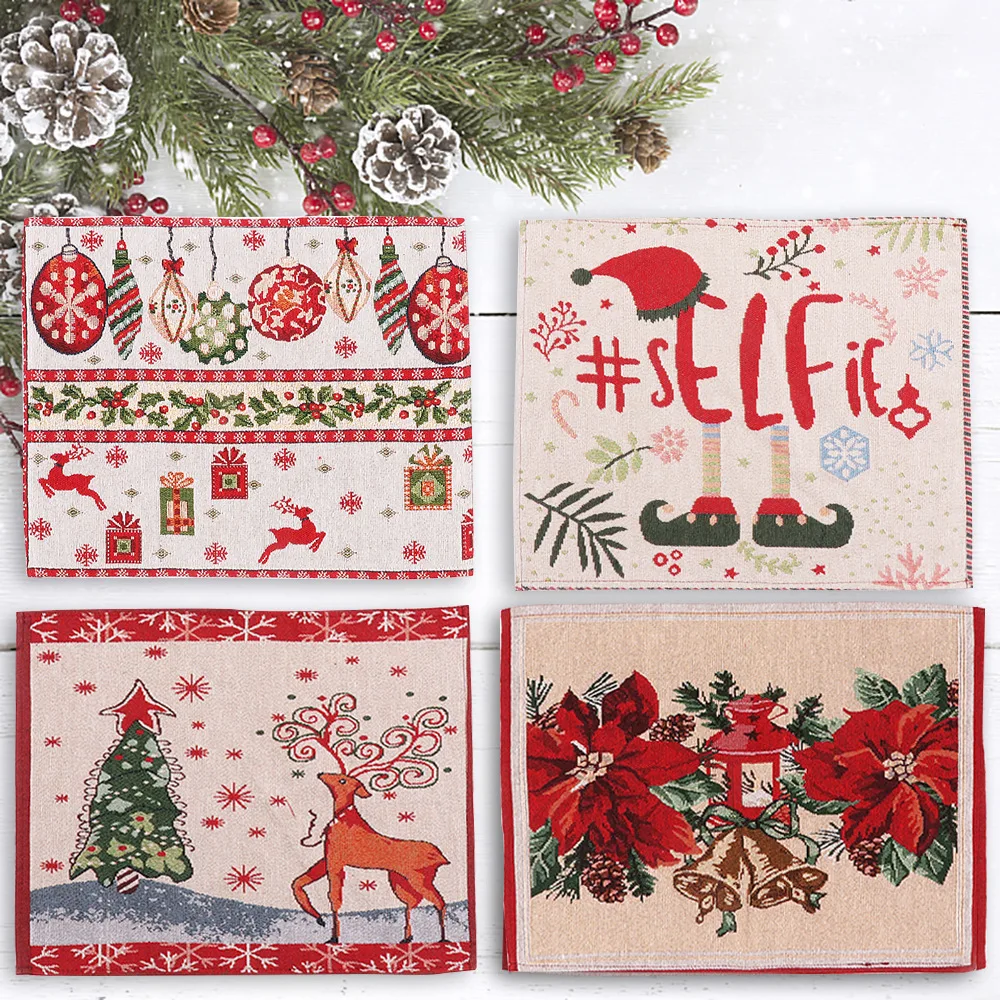 

Christmas Placemats 43x34cm Knitted Fabric Holiday Placemats Heat-Resistant Table Mats for Christmas Party Table Decoration