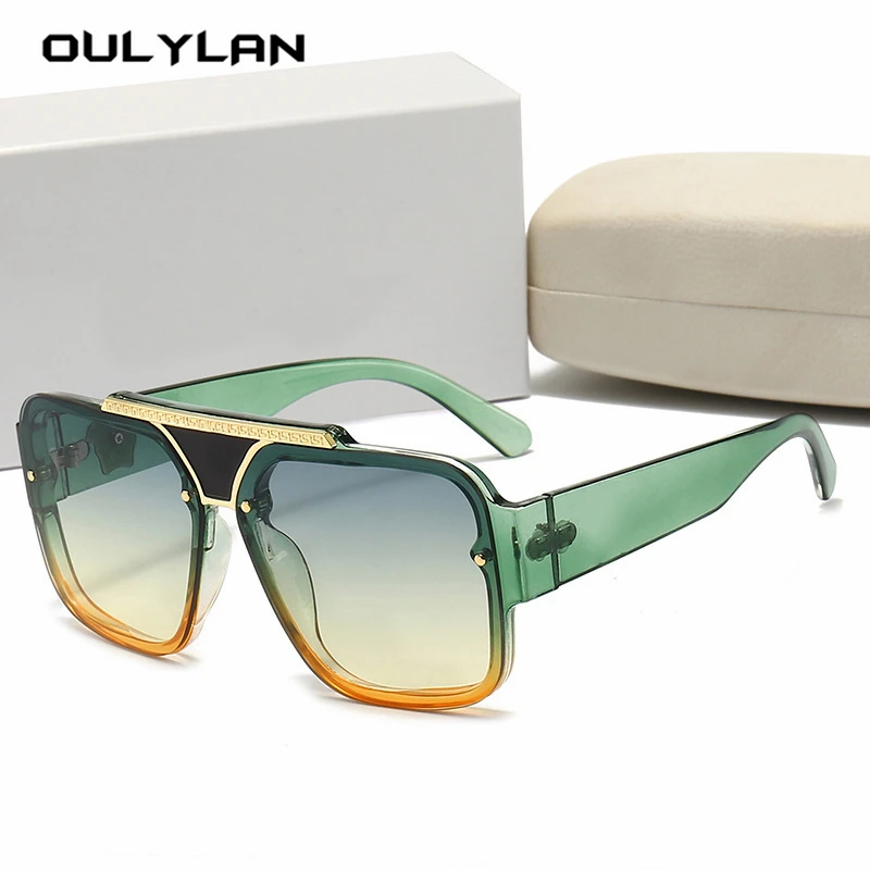 

OULYLAN Steam Punk Sunglasses for Men Vintage Black Green Square Sun glasses Women Luxury Brand Design Eyeglasses Lady Sun Shade