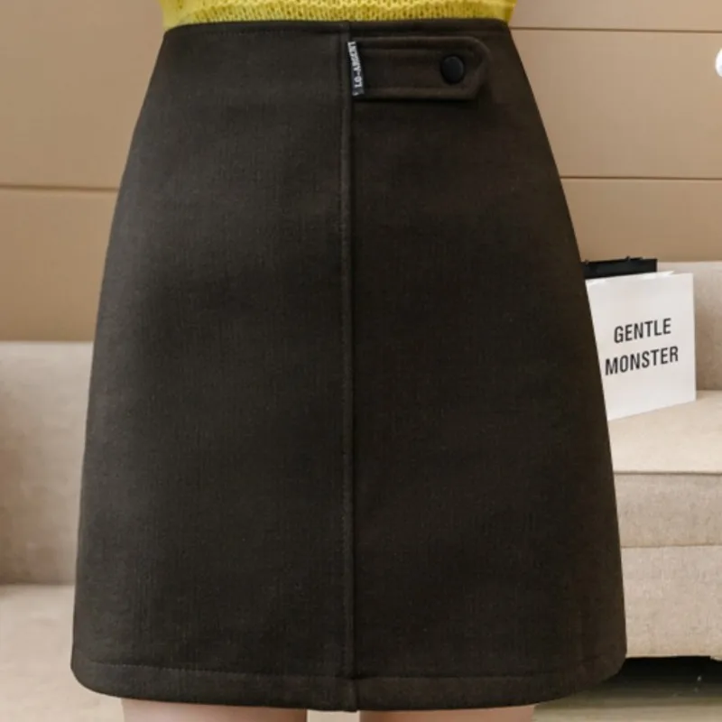 

2021 winter new style skirt Korean high waist slim wrap hip tweed skirt anti tarnish short A-line skirt