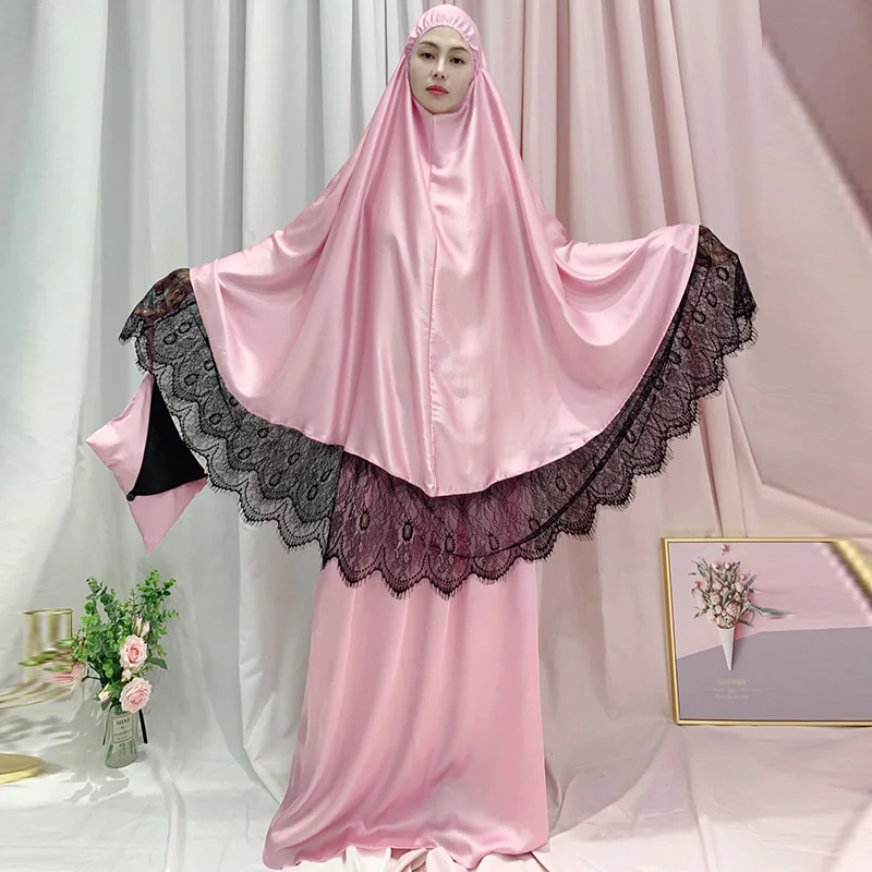 

France Israel Abaya Noble Fashion Ramadan Prayer Suit Saudi Arabia Lace Hijab Skirt Suit Islamic Ethnic Luxury Dress Suit