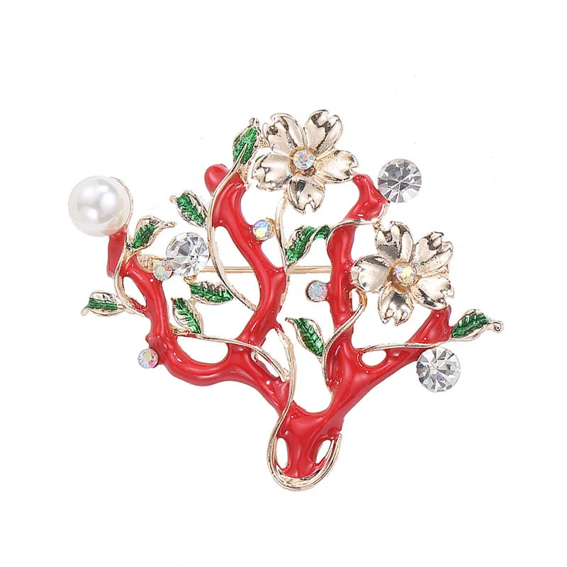 

TULX Elegant Plum Blossom Tree Shape Brooches for Women Pearl Rhinestone Charm Plum Flower Brooch Pins Jewelry Accessories