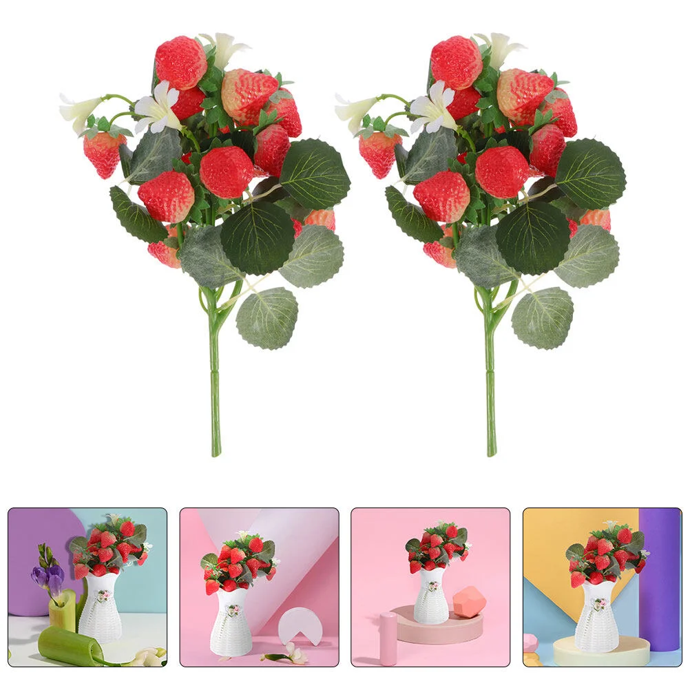 

3 Pcs Decorations Home Artificial Flowers Strawberry Ornament Bonsai DIY Arrangement Branch Bouquet Adorn Pvc Fruit Stem