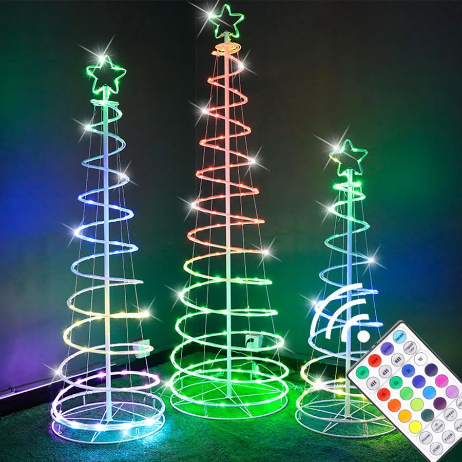 1.2/1.8M Spiral Artificial Christmas Tree With Led Fairy Light Garland Outdoor RGB Changeable Xmas New Year Holiday Decor Light
