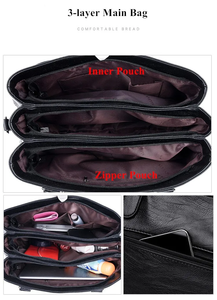 Brand Women Quality PU Handbags Shoulder Bags Plaid Female Messenger Portable Large Capacity Ladies Casual Business Black Red