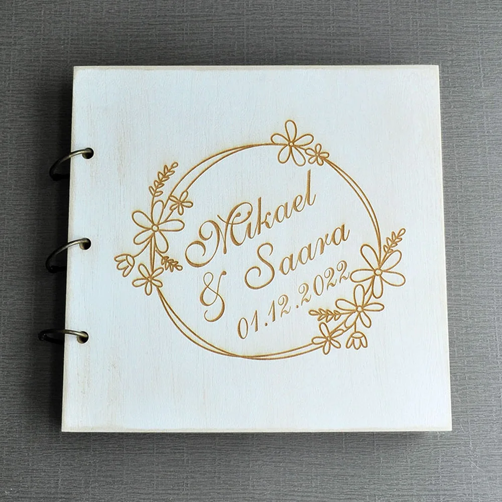 

Personalized Wedding Guestbook Custom Engraved Wooden Guest Book Rustic Signature Book Wedding Sign Album Baptism Marriage Decor