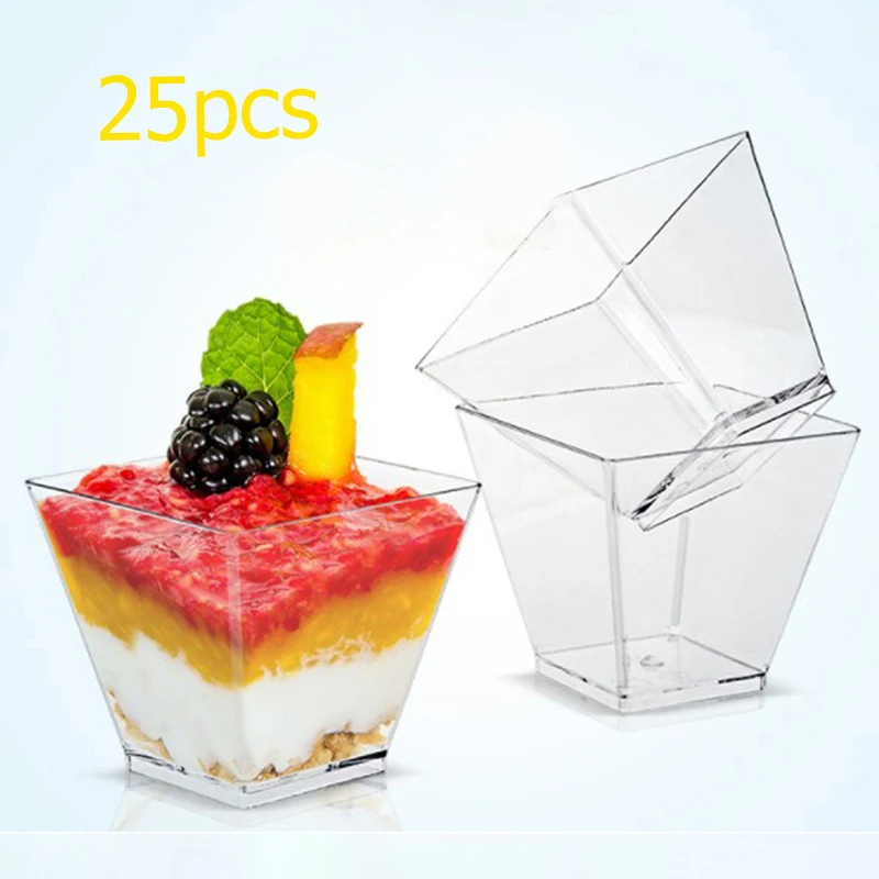 25 Pcs Square 58ML Plastic Mousse Cups Ice Cream Cup Smoothi