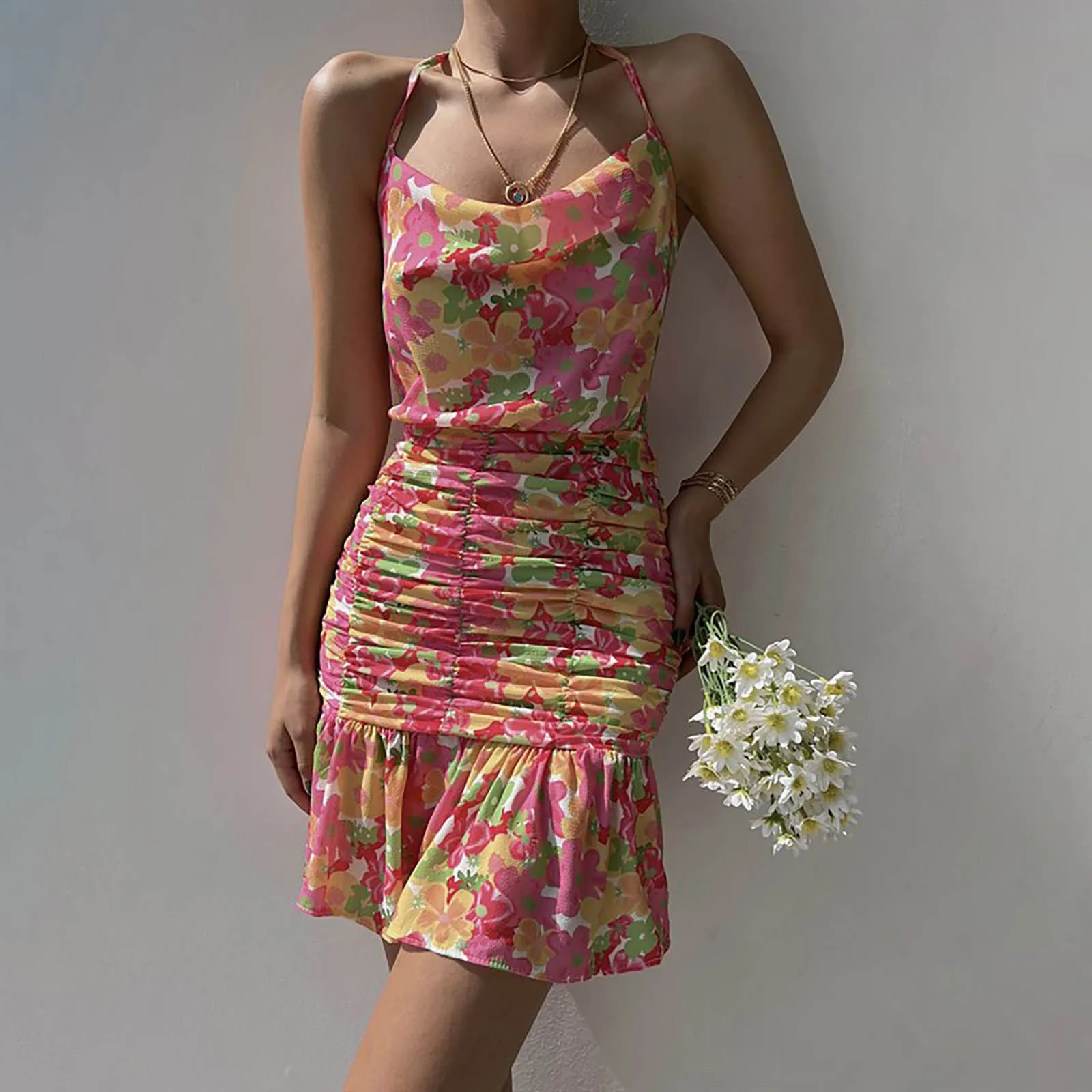 

Платье-Макси женское летнее с цветочным принтом, на шнуровке