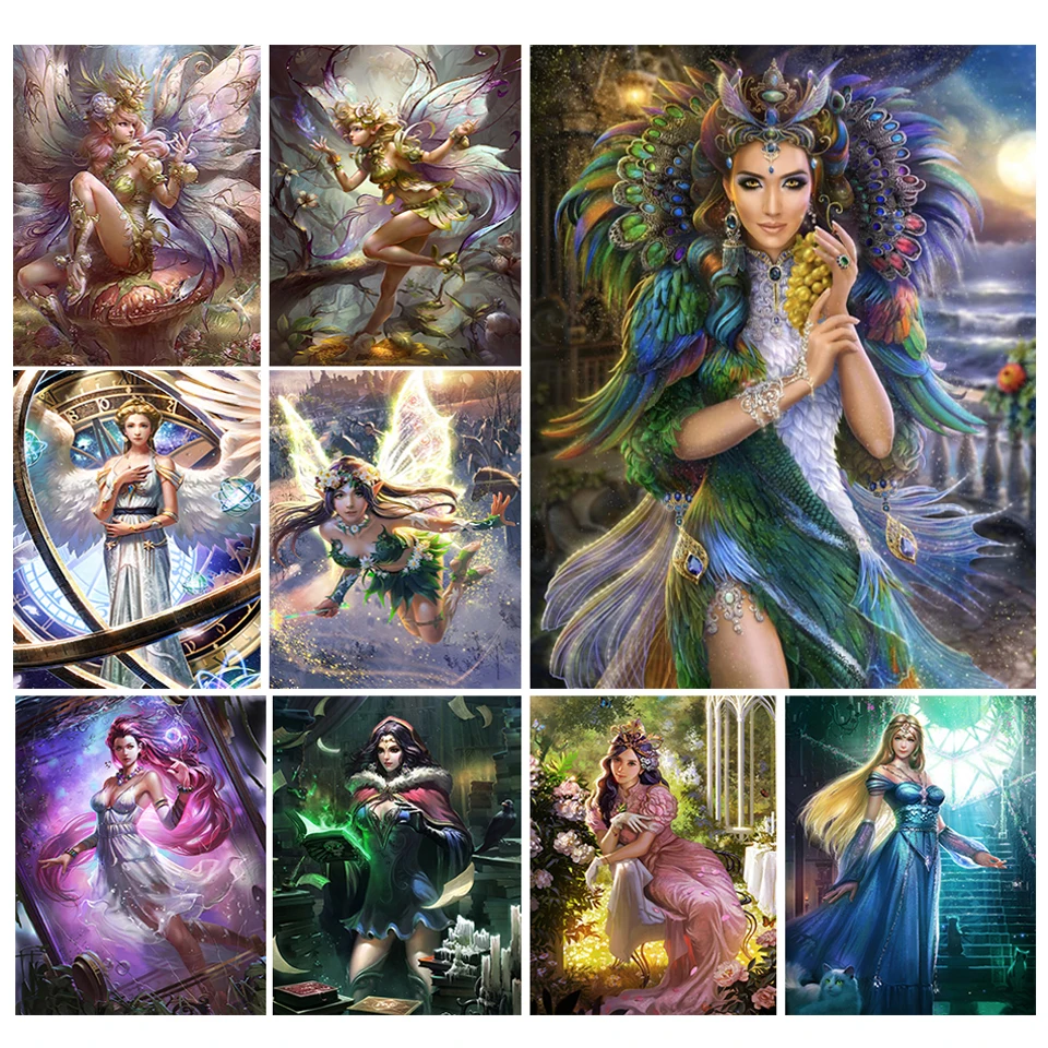 

Full Diamond Painting Fairy Girl 5D Diamond Embroidery New Collection Rhinestone Crafts Cross Stitch Kits Angel Portrait Decor