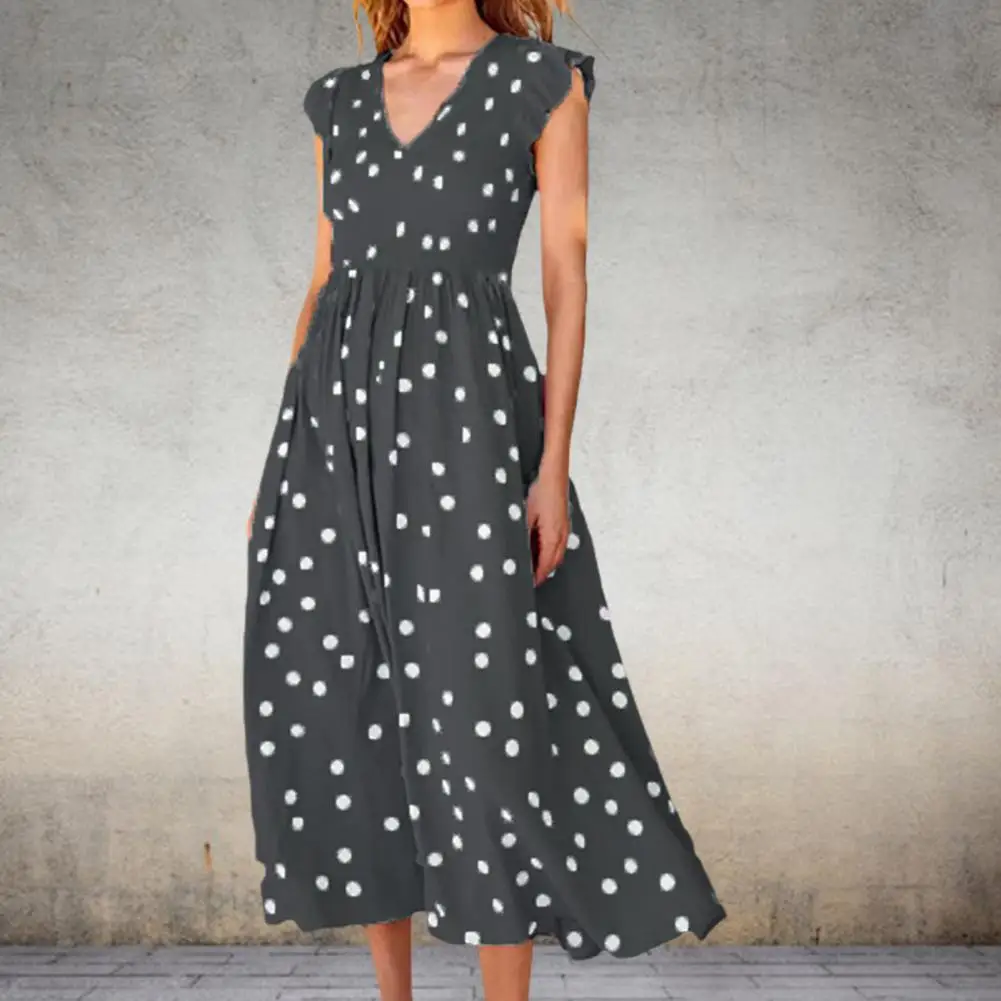 

Женское облегающее пляжное платье, облегающее элегантное платье с оборками на рукавах, отделкой талией, большим подолом и V-образным вырезо...