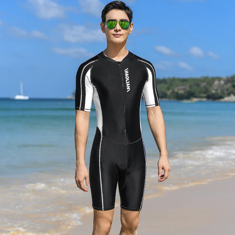 Men's Plus Size Short Sleeve Rash Protection Front Zipper Surf Suit Swim Snorkel Surf Swimsuit Freediving Bodysuit Swimwear